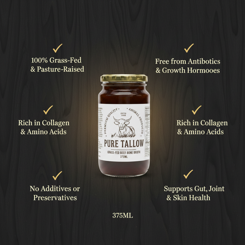 375ml Grass-Fed Beef Bone Broth - Benefits Dark Woody