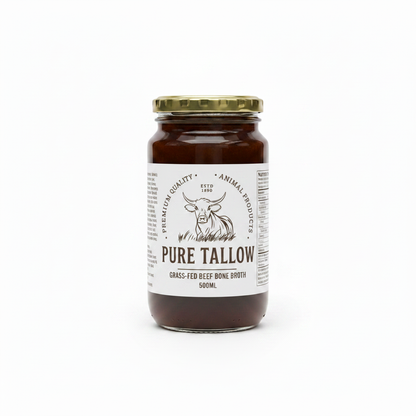 500ml Grass-Fed Beef Bone Broth - Full Label with Side Text