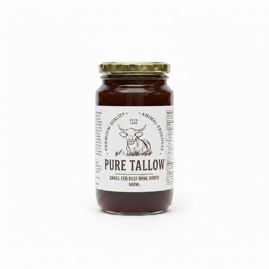 500ml Grass-Fed Beef Bone Broth - Full Label with Side Text
