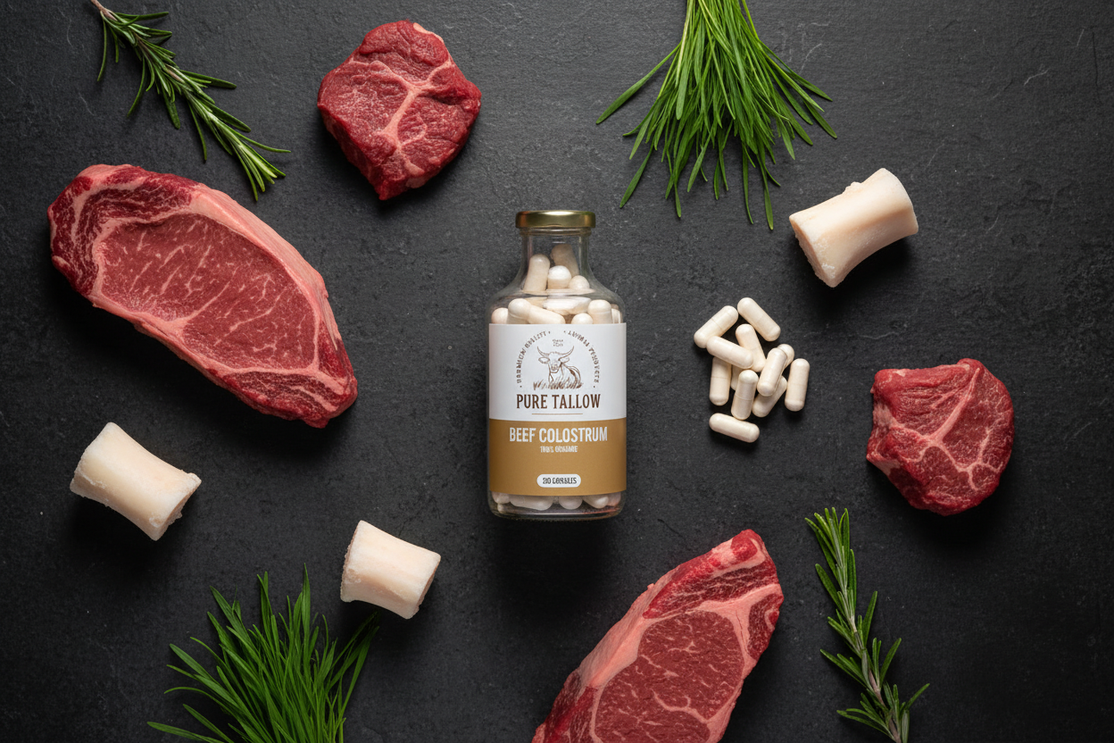 Beef Colostrum Glass Flat Lay