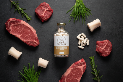 Beef Colostrum Glass Flat Lay