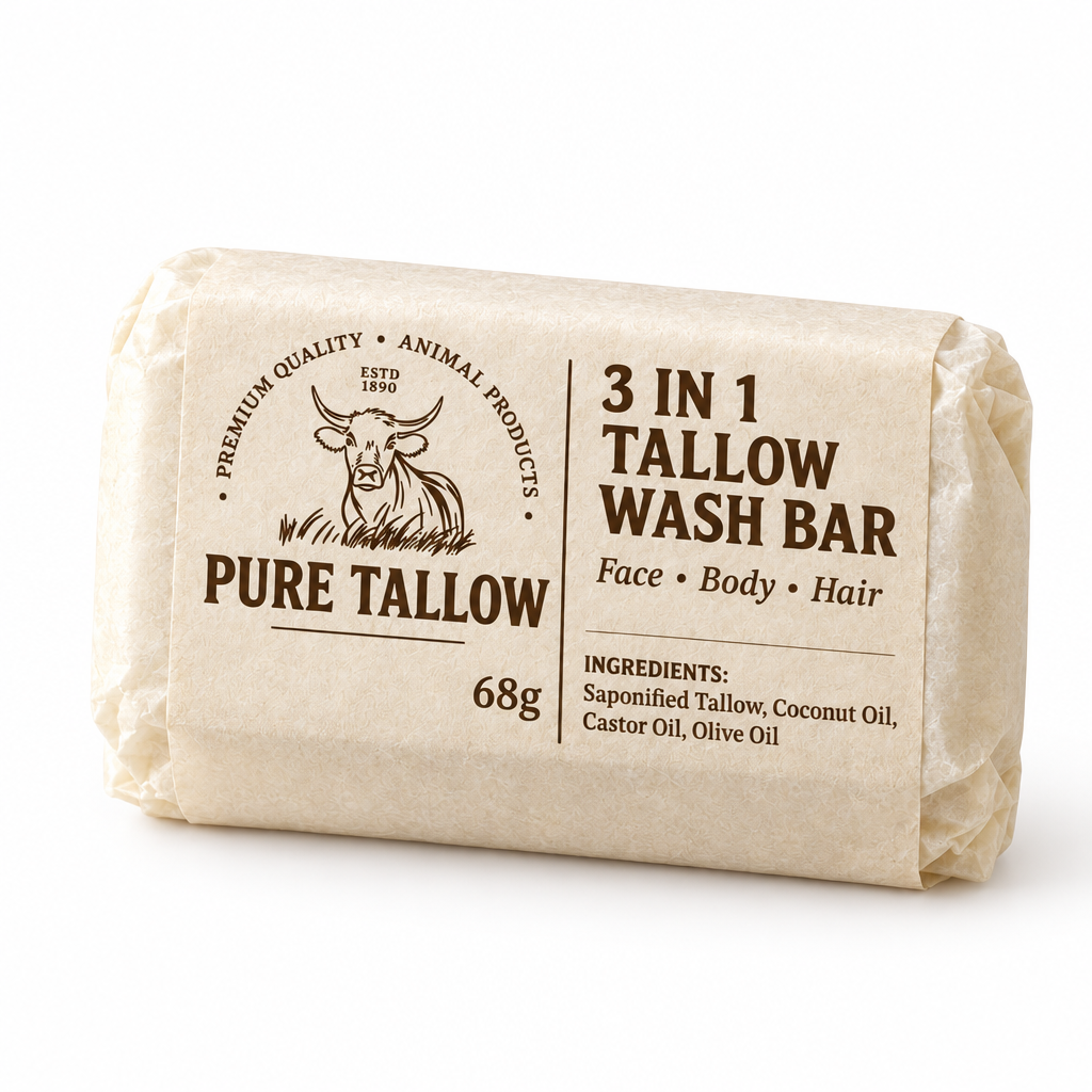 3-in-1 Tallow Wash Bar | Face, Body & Hair | 68g | Beesvet-seep Pure Tallow