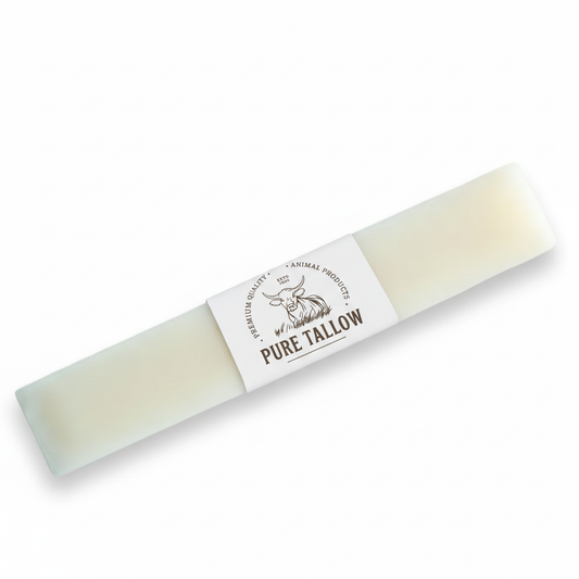 Pure Tallow laundry soap bar, 370g, 28cm long, with the Pure Tallow paper sleeve label