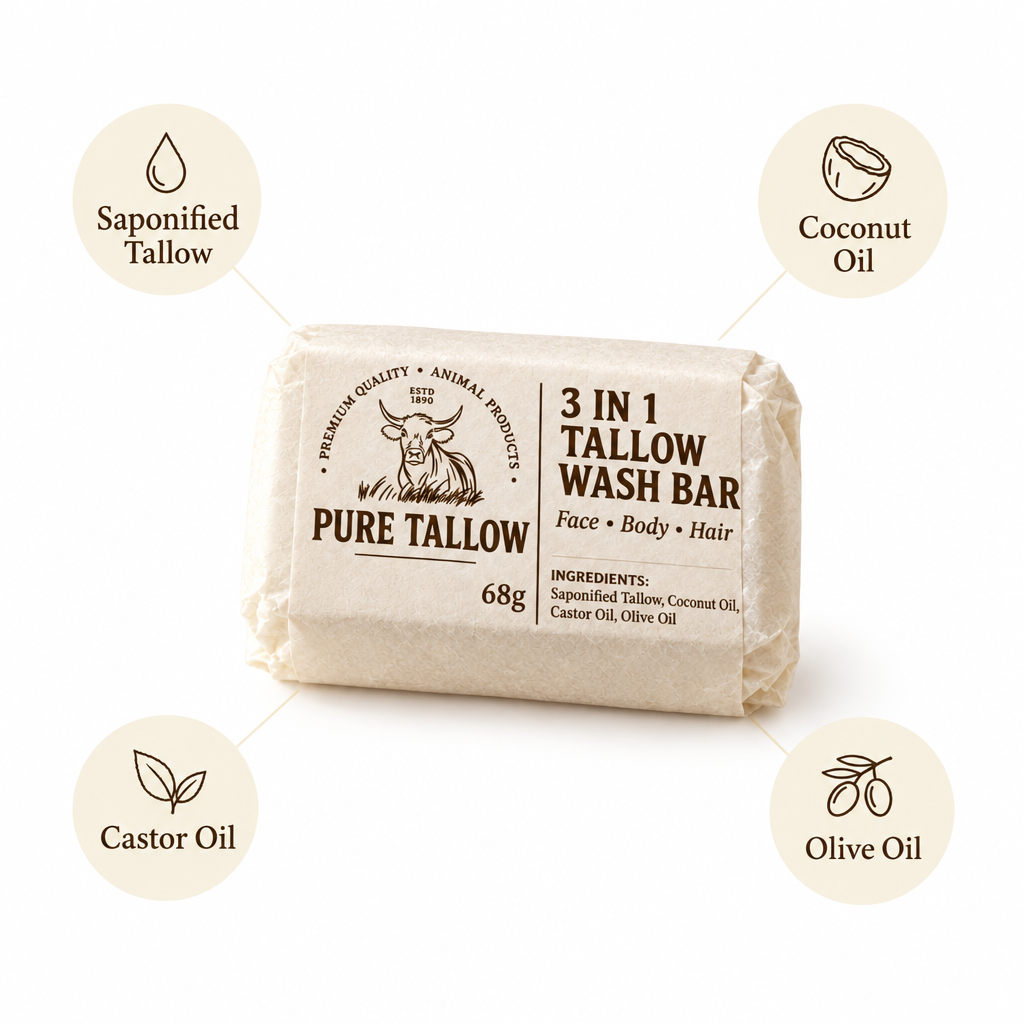 3-in-1 Tallow Wash Bar | Face, Body & Hair | 68g | Beesvet-seep Pure Tallow
