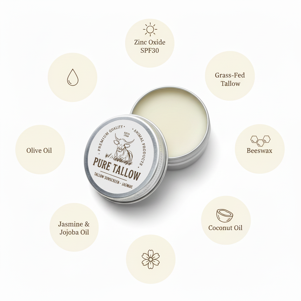 Pure Tallow Jasmine Sunscreen SPF30 – ingredients infographic
