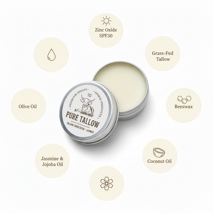 Pure Tallow Jasmine Sunscreen SPF30 – ingredients infographic