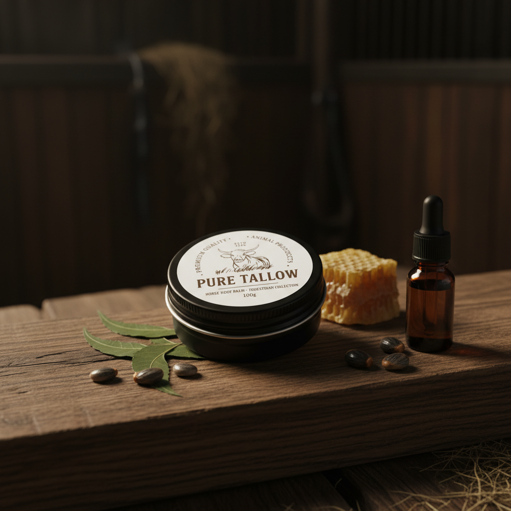 Pure Tallow Horse Hoof Balm lifestyle shot with natural ingredients