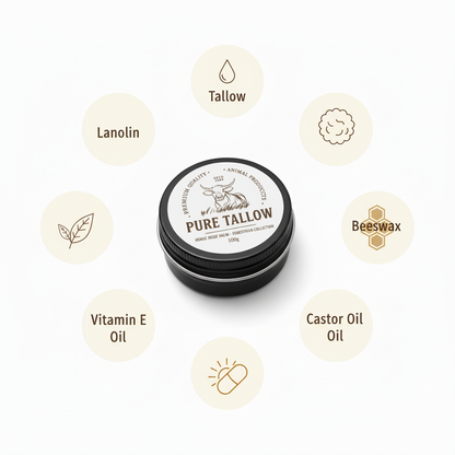 Pure Tallow Horse Hoof Balm ingredients infographic
