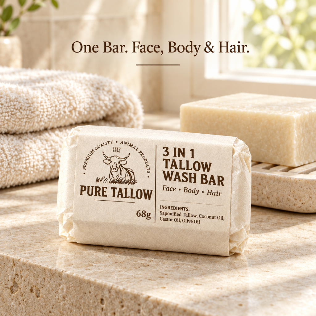 3-in-1 Tallow Wash Bar | Face, Body & Hair | 68g | Beesvet-seep Pure Tallow