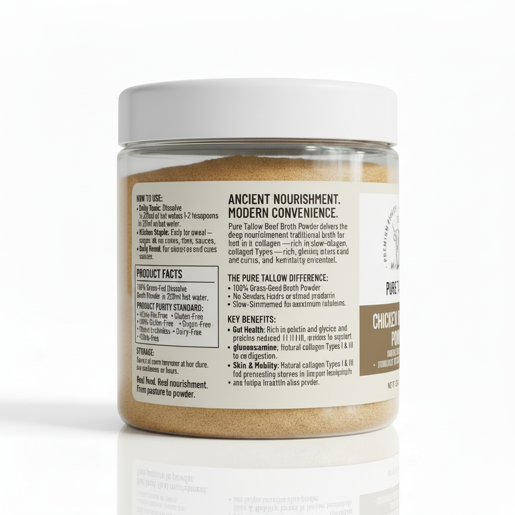 Pure Tallow Chicken Bone Broth Powder Back Label