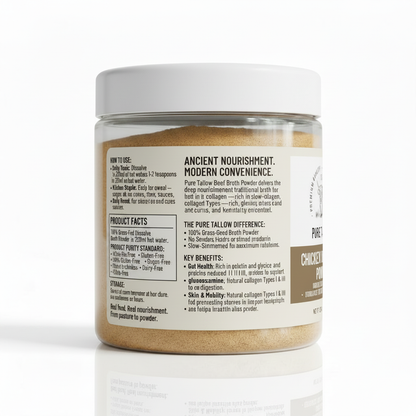 Pure Tallow Chicken Bone Broth Powder Back Label