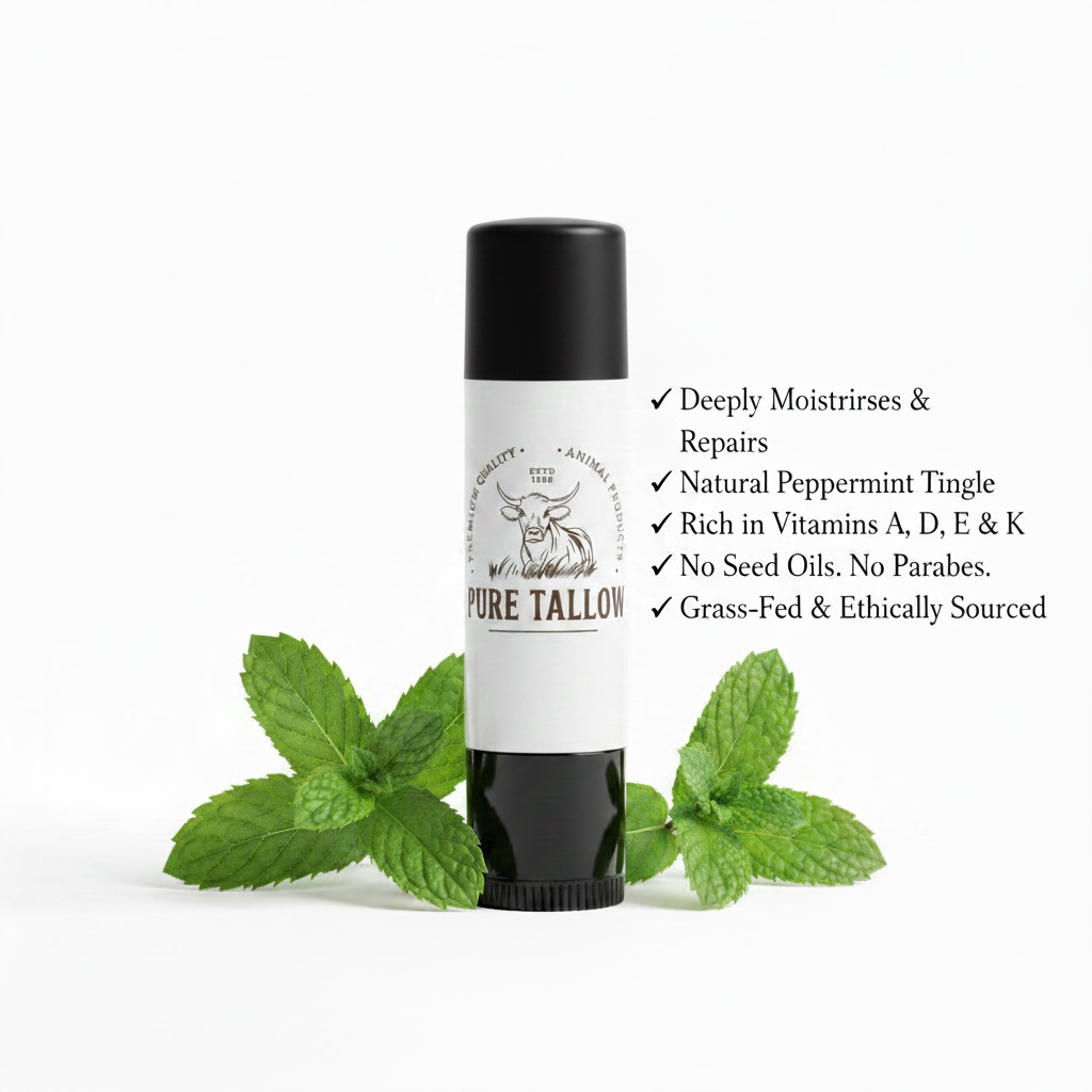 Pure Tallow Lip Balm Black Top Lid with Benefits
