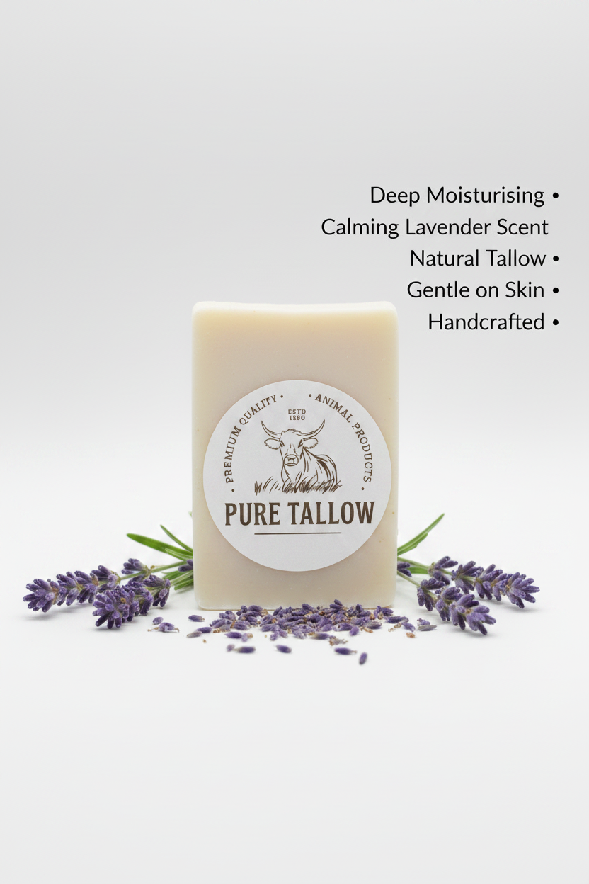Pure White Tallow Lavender Soap with Logo