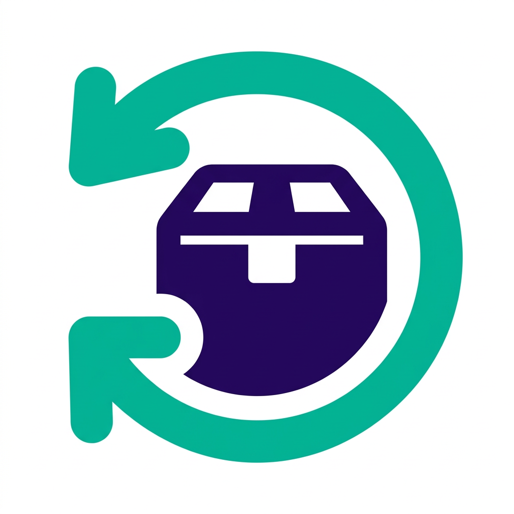 Purple and teal easy returns icon