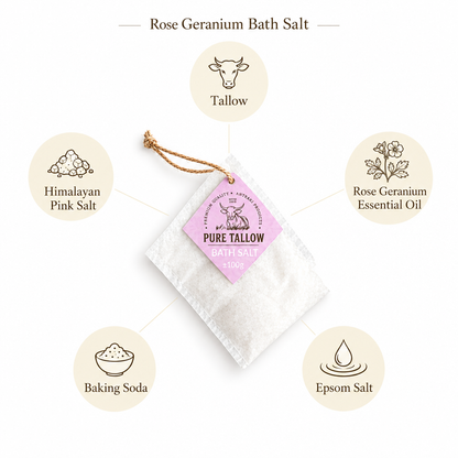 Rose Geranium bath salt corrected ingredient graphic