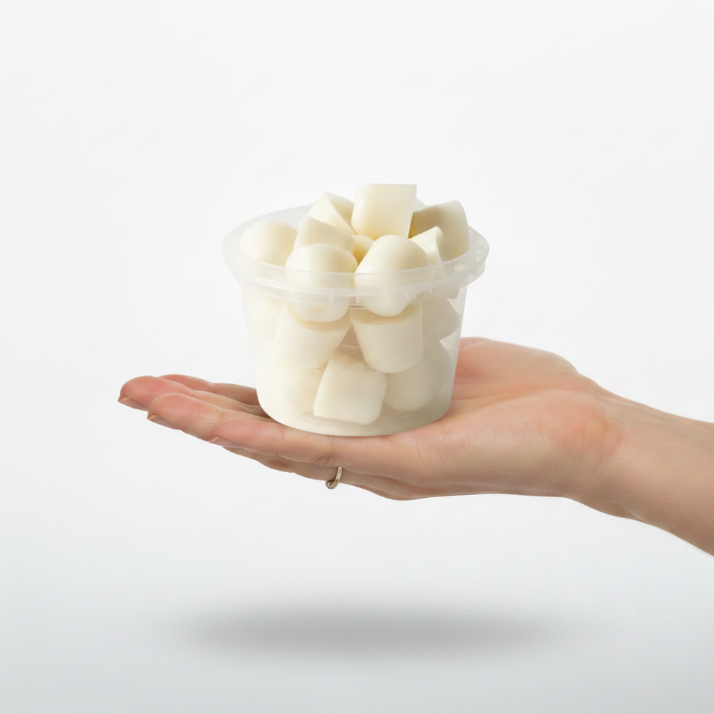 Tallow Cubes - Hand Holding Exact Tub
